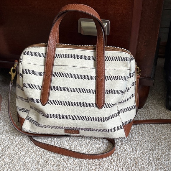 Striped Brown and Cream Fossil Bag - Picture 1 of 5